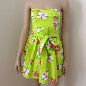 Hollister Floral Strapless Dress Size Small Green